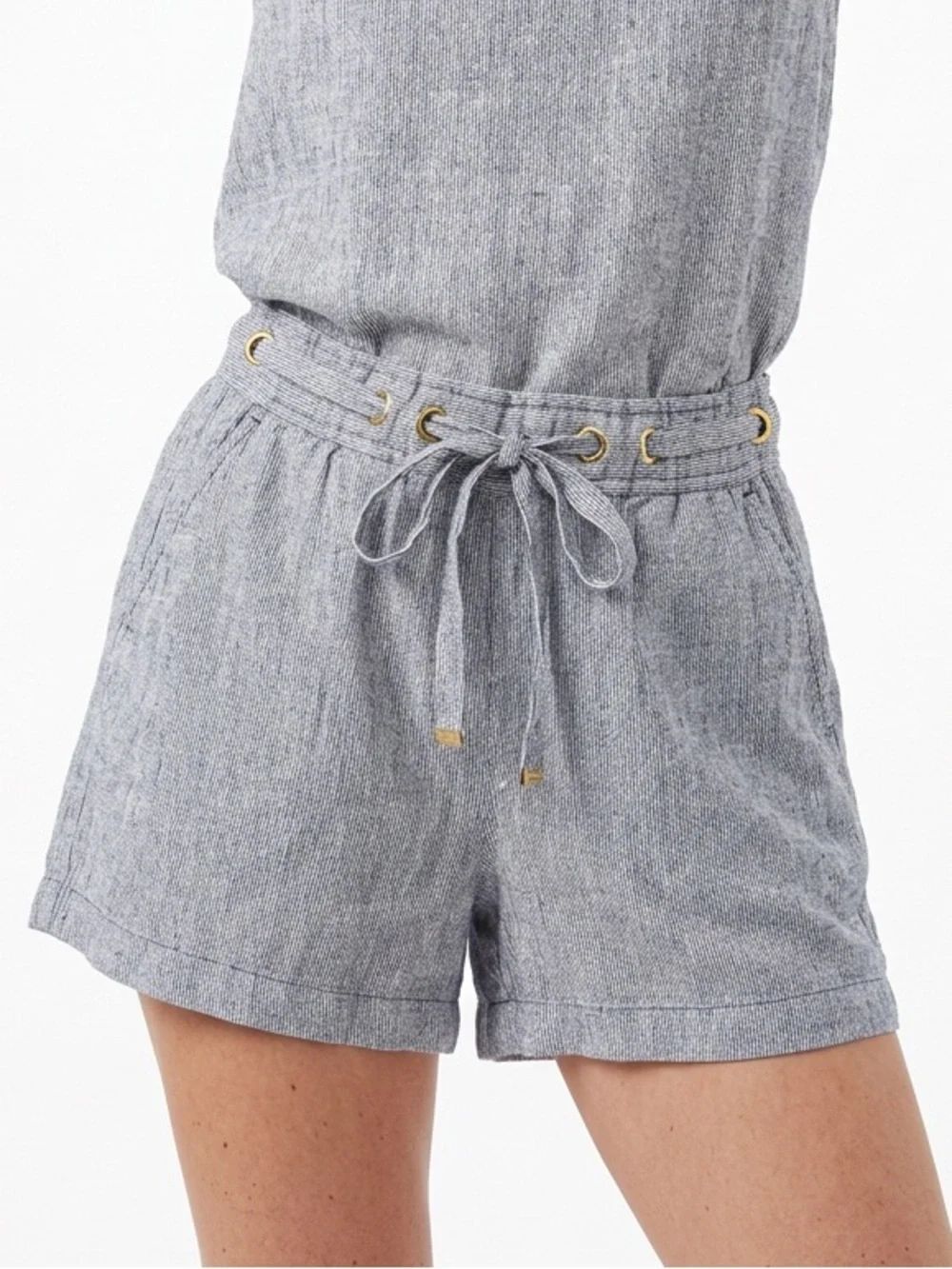 MICHAEL KORS | High-Waist Drawstring Belted Micro Stripe Shorts Women’s Size M